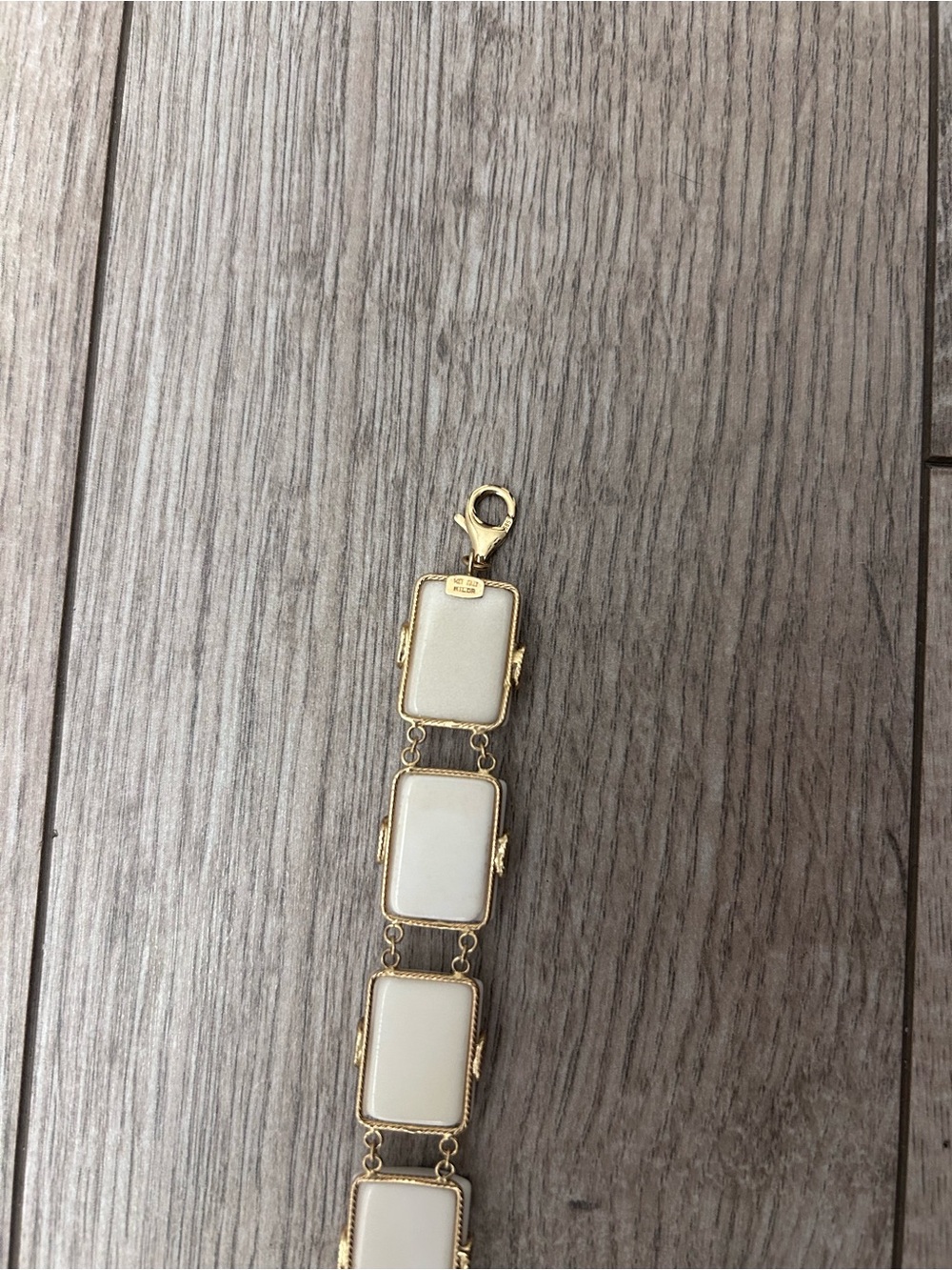 Milor 14kt Italy White and Gold Link Tile Bracelet Marble Style Link Gold Chain - Picture 6 of 9